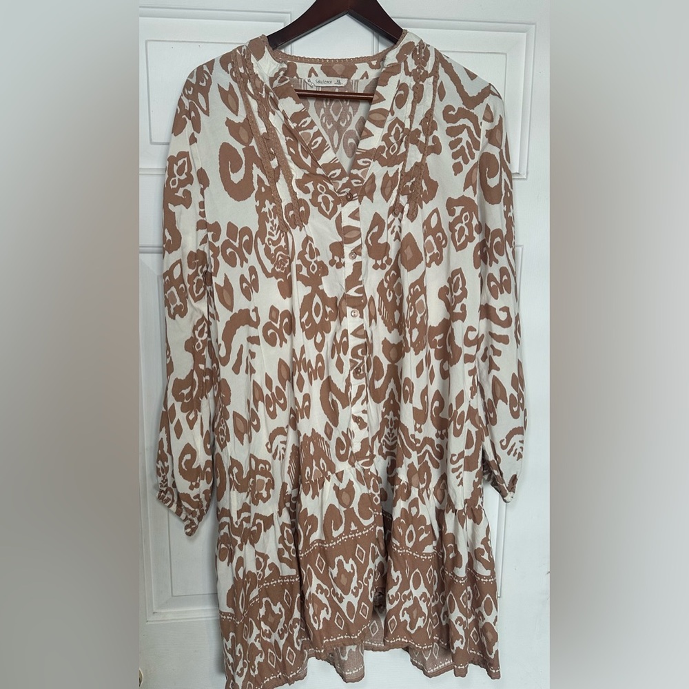 Salty Lemon‎ Women’s Printed Mini Dress Size XL Long Sleeves Boho Peasant.